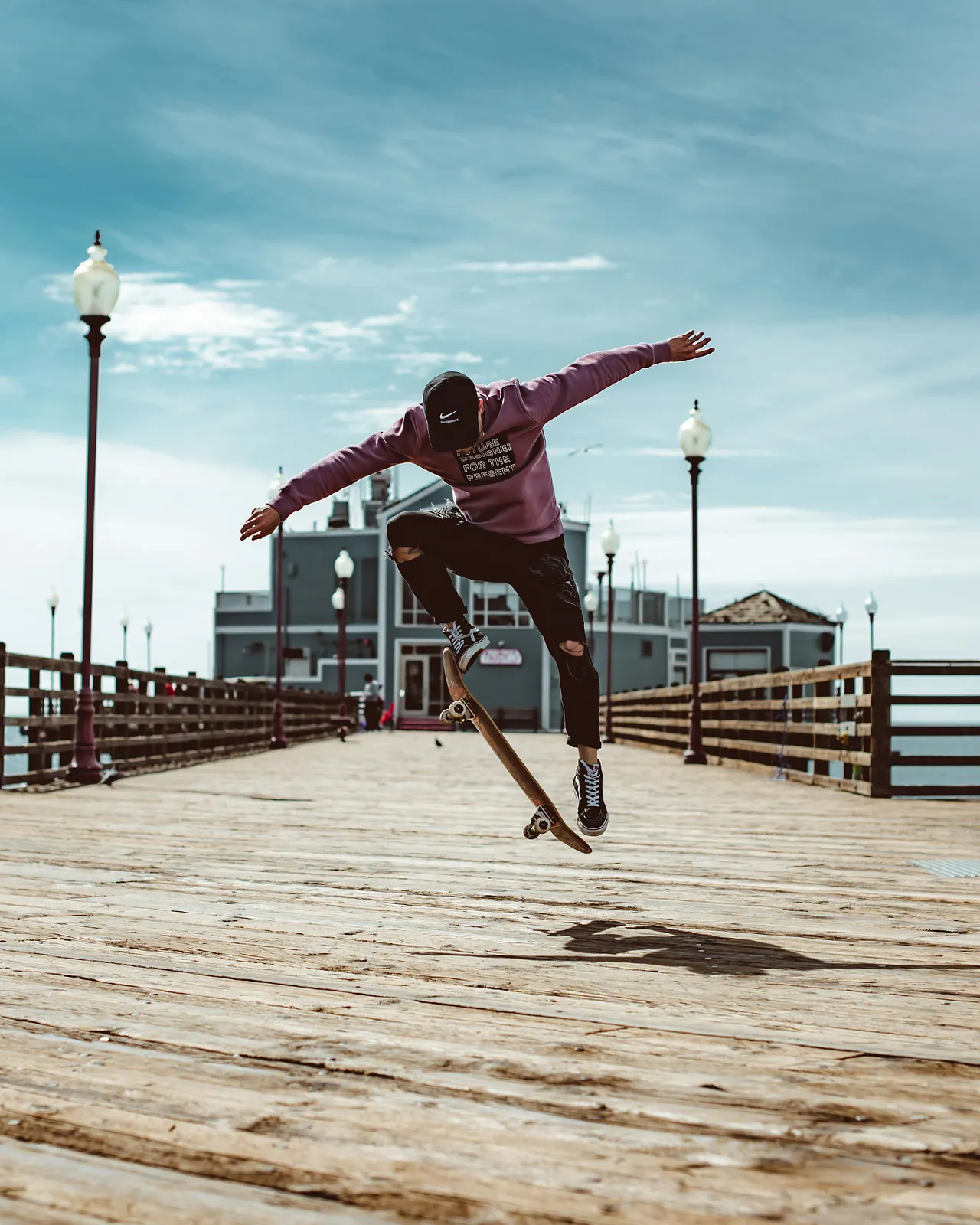 Skateboarder performing an ollie