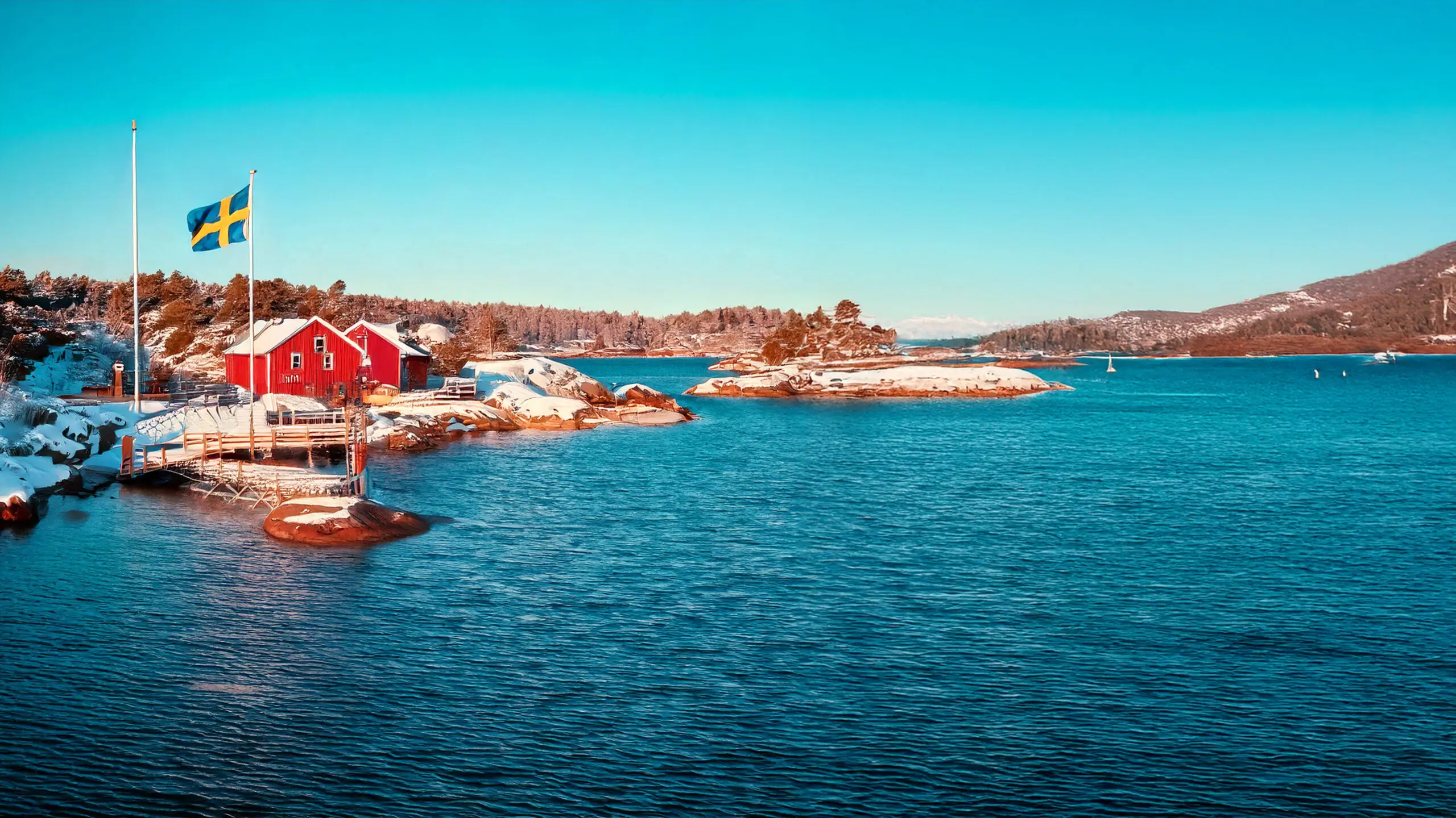 Vinterhav med skärgårdshamn på västkusten