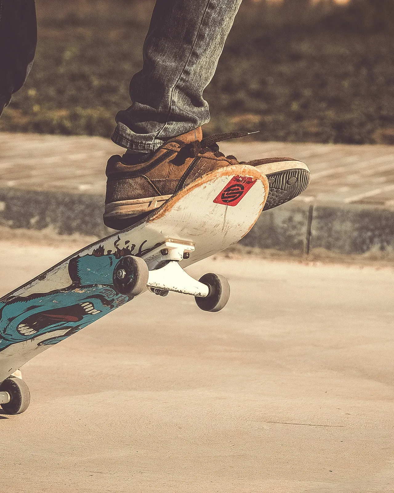Skateboarder performing a manual